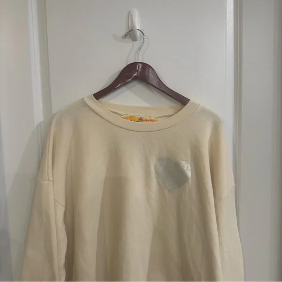 Aviator Nation Glitter Heart Crewneck Pullover Sweatshirt in Natural - Picture 7 of 13